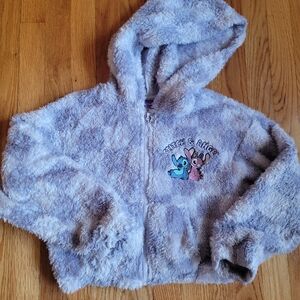Love Stitch Lavender Plush Hooded Zip Sweatshirt with Stitch & Angel Patch